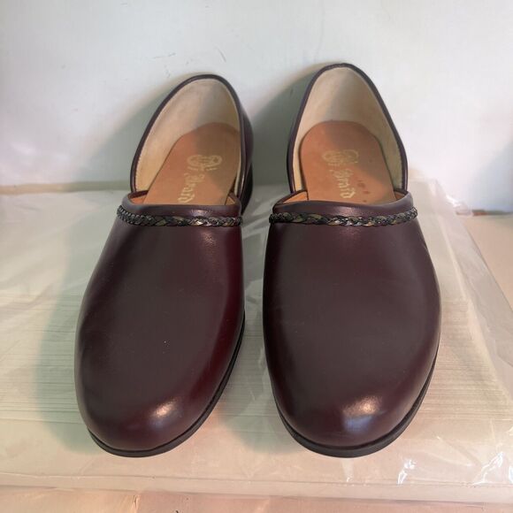 Evans Braid Hand Turned Sz 8 Leather Slippers Burgandy Vintage 1960 - Picture 2 of 11